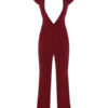 Cape Sleeve Flower Backless Burgundy Jumpsuit - Image 5