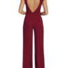 Cape Sleeve Flower Backless Burgundy Jumpsuit - Image 4