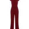 Cape Sleeve Flower Backless Burgundy Jumpsuit - Image 7