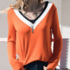 Casual Women Solid Color V-Neck Long Sleeve Blouse - Image 3