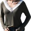 Casual Women Solid Color V-Neck Long Sleeve Blouse - Image 7