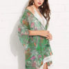 Chiffon Kimono Lace Trim Printed Beach Cover Up