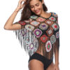 Cover Up V Neck Half Sleeve Fringe Casual Beachwear - Image 2