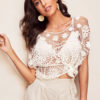Cover Up Women Lace Short Slevee Sheer Beachwear - Image 2