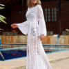 Crochet Cover Up Dress Cut Out Split Sheer Bell Sleeve Women Beach Bathing Suit - Image 2