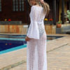 Crochet Cover Up Dress Cut Out Split Sheer Bell Sleeve Women Beach Bathing Suit - Image 3