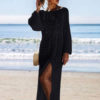 Crochet Cover Up Dress Cut Out Split Sheer Bell Sleeve Women Beach Bathing Suit - Image 4