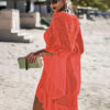 Crochet Cover Up Dress Women V Neck Long Sleeve Sheer Beach Dress - Image 4