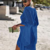 Crochet Cover Up Dress Women V Neck Long Sleeve Sheer Beach Dress - Image 10