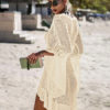 Crochet Cover Up Dress Women V Neck Long Sleeve Sheer Beach Dress - Image 8