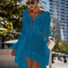 Crochet Cover Up Dress Women V Neck Long Sleeve Sheer Beach Dress - Image 7