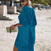 Crochet Cover Up Dress Women V Neck Long Sleeve Sheer Beach Dress - Image 6