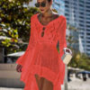 Crochet Cover Up Dress Women V Neck Long Sleeve Sheer Beach Dress - Image 5