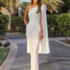 Evening Cape Shoulder Long Sleeve Asymmetrical Jumpsuit