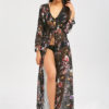Floral Cover Up Long Sleeve Split Chiffon Beachwear - Image 2