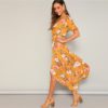 Flower Print Surplice Wrap Maxi Boho V-Neck Shift Split Dress - Image 3