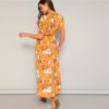 Flower Print Surplice Wrap Maxi Boho V-Neck Shift Split Dress - Image 4