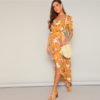 Flower Print Surplice Wrap Maxi Boho V-Neck Shift Split Dress - Image 2