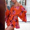 Girl Off Shoulder Sexy Beach Party Casual Lace Up Romper