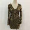 Golden Mini Dress V Neck Sequin Long Sleeve Glitter Women Club Dress - Image 13
