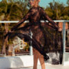 Lace Cover Up Long Sleeve Open Front Sheer Sexy Beachwear - Image 4