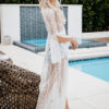 Lace Cover Up Sheer Long Sleeve Women Beach Bathing Suit Maxi Dress - Image 2