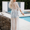 Lace Cover Up Sheer Long Sleeve Women Beach Bathing Suit Maxi Dress - Image 3