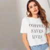 Printing Letter Slogan Short Sleeve Round Neck T-Shirt