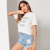 Printing Letter Slogan Short Sleeve Round Neck T-Shirt - Image 4