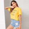 Printing Letter Slogan Short Sleeve Round Neck T-Shirt - Image 9