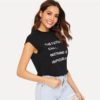 Printing Letter Slogan  Comfortable Streetwear Sleeveless Around The Neck Tshirt - Image 3