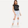 Printing Letter Slogan  Comfortable Streetwear Sleeveless Around The Neck Tshirt