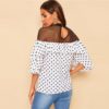 Mesh Insert Flounce Layered Dot Blouse - Image 4