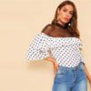Mesh Insert Flounce Layered Dot Blouse - Image 2