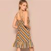 Bohemian Ruffle Hem Sleeveless Spaghetti Strap Chevron Cami Short Dress - Image 3
