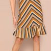 Bohemian Ruffle Hem Sleeveless Spaghetti Strap Chevron Cami Short Dress - Image 4