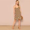 Bohemian Ruffle Hem Sleeveless Spaghetti Strap Chevron Cami Short Dress
