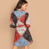 Multicolor Collar Scarf Print Self Belted Shift Short Dressh - Image 5