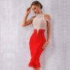 New Bandage Women Off Shoulder Sexy Feather Bodycon Club Bead Party Dress