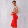 New Bandage Women Off Shoulder Sexy Feather Bodycon Club Bead Party Dress - Image 5