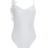 One Piece Swimsuit White Flowers Beaded Backless Beach Swimwear - Image 5