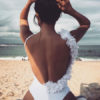 One Piece Swimsuit White Flowers Beaded Backless Beach Swimwear - Image 7