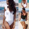One Piece Swimsuit White Flowers Beaded Backless Beach Swimwear - Image 9