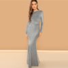 Plain Long Sleeve Stretchy Party Maxi Dresses - Image 4