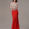 Red Prom Long Mermaid Evening Party Dress With Train - Image 3