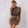 Ruched Bodycon Long Party Ruffles Tulle Birthday Dress - Image 4