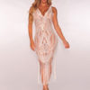 Sexy Club Dress V Neck Fringe Sleeveless Semi Sheer Lace Dress