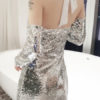 Sexy Club Glitter Bodycon Halter Backless Plunging Going Out Dresses - Image 6