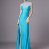 Teal Evening Illusion Prom Floor Length Sheath Dress