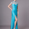 Teal Evening Illusion Prom Floor Length Sheath Dress - Image 2